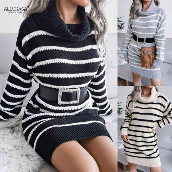 high-neck striped knitted sweater dress new european american casual 2021 autumn and winter women a-line skirt loose waist, Black;gray
high-neck striped knitted sweater dress new european american casual 2021 autumn and winter women a-line skirt loose waist, Black;gray