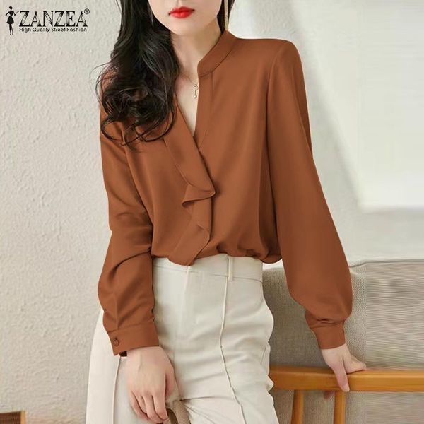 women's blouses & shirts fashion long sleeve solid blouse party tunic ol chemise femme autumn work ruffle blusa women casual loos, White 
women's blouses & shirts fashion long sleeve solid blouse party tunic ol chemise femme autumn work ruffle blusa women casual loos, White