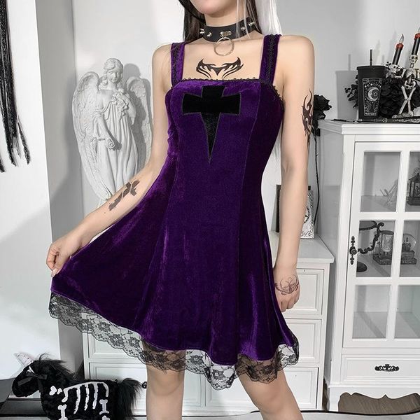 casual dresses gothic black purple autumn dress for women velvet vintage harajuku mini sleeveless elegant club, Black;gray
casual dresses gothic black purple autumn dress for women velvet vintage harajuku mini sleeveless elegant club, Black;gray