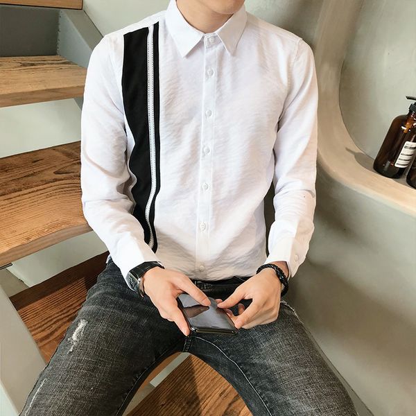 men's casual shirts chemise homme primavera nova manga longa listrado camisas para roupas masculinas moda simples fino ajuste escritrio, White;black
men's casual shirts chemise homme primavera nova manga longa listrado camisas para roupas masculinas moda simples fino ajuste escritrio, White;black