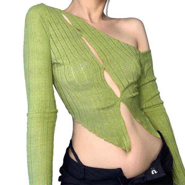 women's t-shirt summer fall personality one shoulder crop long sleeve solid color cut out irregular hem t-shirts green, White
women's t-shirt summer fall personality one shoulder crop long sleeve solid color cut out irregular hem t-shirts green, White