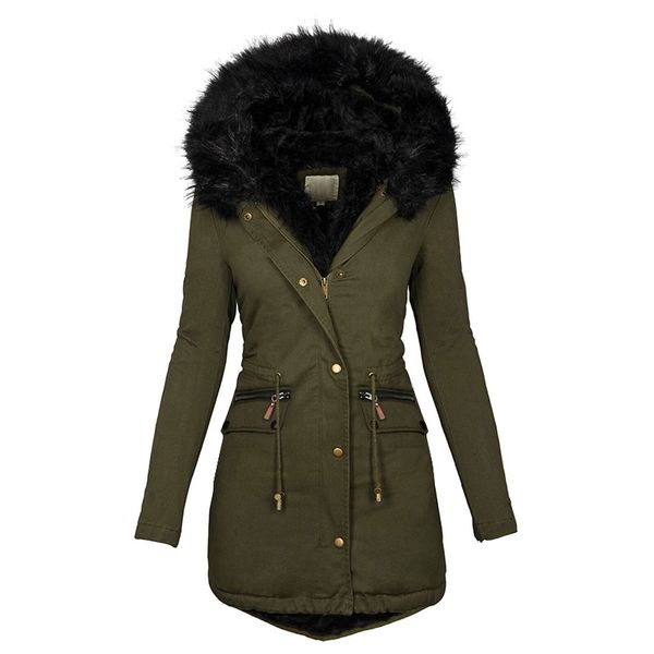 winter jacket women's mid-length plus fleece warm zipper fur collar hooded lace-up solid color jacket, Black
winter jacket women's mid-length plus fleece warm zipper fur collar hooded lace-up solid color jacket, Black