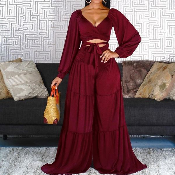 women's two piece pants autumn and winter style solid color loose long-sleeved micro-elastic v-neck strap wide-leg two-piece suit, White
women's two piece pants autumn and winter style solid color loose long-sleeved micro-elastic v-neck strap wide-leg two-piece suit, White
