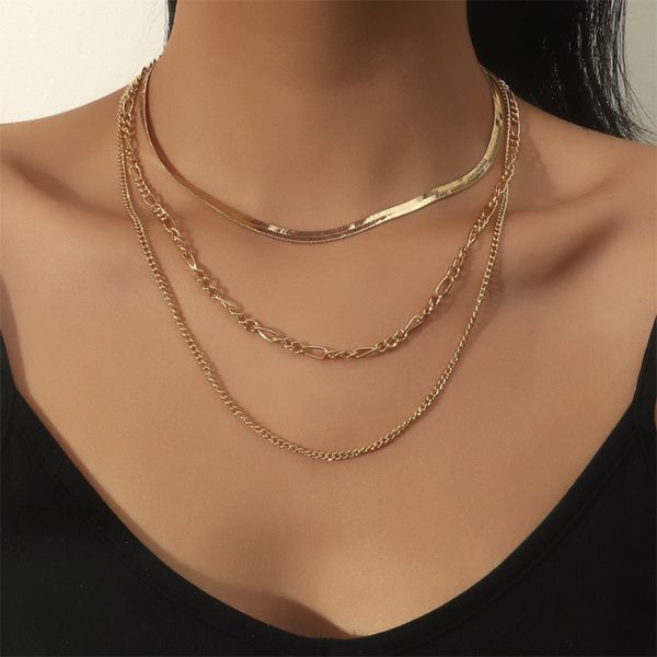 three-layer thin chain alloy necklace geometric creativity multi-layer flat chain snake bone chain necklace, Silver
three-layer thin chain alloy necklace geometric creativity multi-layer flat chain snake bone chain necklace, Silver