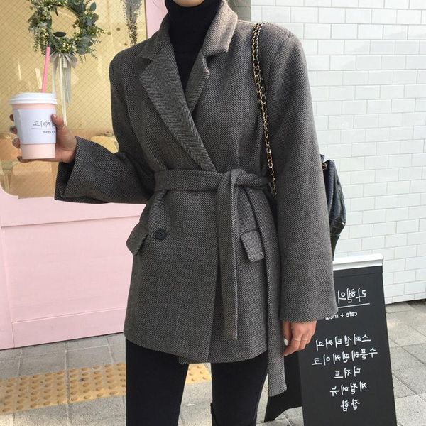 women's wool & blends korean herringbone suit collar woolen coat fall/winter slim plaid women clothing vintage thickened elegant overco, Black
women's wool & blends korean herringbone suit collar woolen coat fall/winter slim plaid women clothing vintage thickened elegant overco, Black