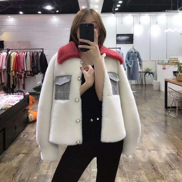 women's fur & faux sheep coat wool female winter short jacket pearl buttons and cloth bag overcoat turn-down collar clothing plus size, Black
women's fur & faux sheep coat wool female winter short jacket pearl buttons and cloth bag overcoat turn-down collar clothing plus size, Black