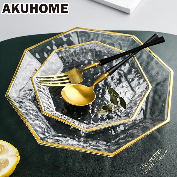 glass plate dishes creative transparent with gold rimmed european fruit dessert salad household tableware & plates
glass plate dishes creative transparent with gold rimmed european fruit dessert salad household tableware & plates