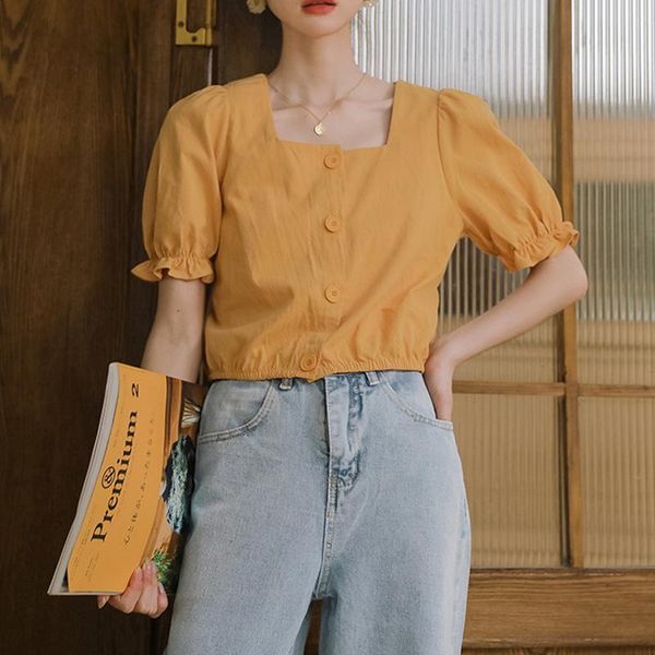 women's blouses & shirts vintage women puff sleeve short blouse ladies square neck shirt female summer button for office lady, White
women's blouses & shirts vintage women puff sleeve short blouse ladies square neck shirt female summer button for office lady, White