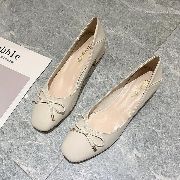 dress shoes women bow square head mid-heel beige shallow mouth thick heel comfortable wild high heels ladies, Black
dress shoes women bow square head mid-heel beige shallow mouth thick heel comfortable wild high heels ladies, Black
