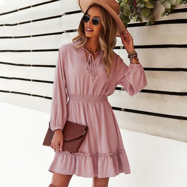 casual dresses autumn long sleeve v neck ruffles mini dress korea fashion elastic waist a line elegant vestidos office lady, Black;gray
casual dresses autumn long sleeve v neck ruffles mini dress korea fashion elastic waist a line elegant vestidos office lady, Black;gray
