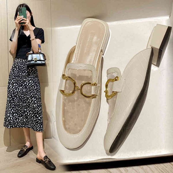 summer women mules low heels size 33~43 female d buckle pu leather weave mesh air brand design slides slippers shoes 210520, Black 
summer women mules low heels size 33~43 female d buckle pu leather weave mesh air brand design slides slippers shoes 210520, Black