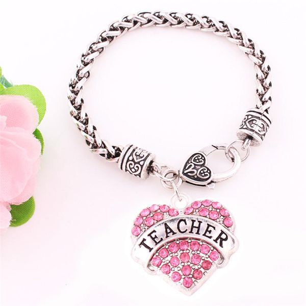 charm bracelets design female jewelry heart bracelet pink crystals theacher written wheat link chain zinc alloy provide drop, Golden;silver
charm bracelets design female jewelry heart bracelet pink crystals theacher written wheat link chain zinc alloy provide drop, Golden;silver