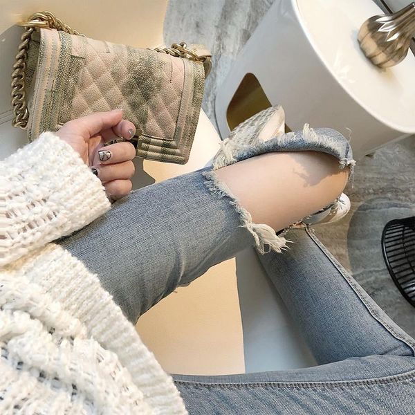 women's jeans light color since the waist straight hole irregular tight feet pants female 2021 asymmetry of early autumn, Blue
women's jeans light color since the waist straight hole irregular tight feet pants female 2021 asymmetry of early autumn, Blue