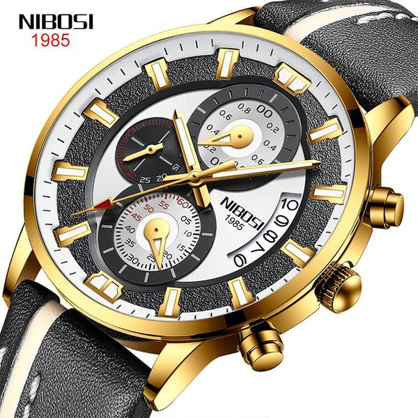 wristwatches nibosi business men multifunctiontime display leather strap movement three eyes chronograph 30m waterproof calendar quartz, Slivery;brown 
wristwatches nibosi business men multifunctiontime display leather strap movement three eyes chronograph 30m waterproof calendar quartz, Slivery;brown