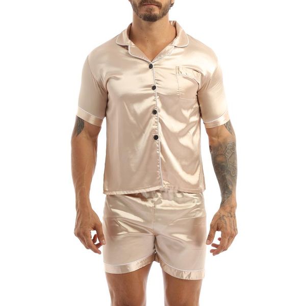 men's sleepwear lounge pajama sets mens silky satin nightwear notch collar button down shirt with elastic waist boxer shorts, Black;brown
men's sleepwear lounge pajama sets mens silky satin nightwear notch collar button down shirt with elastic waist boxer shorts, Black;brown