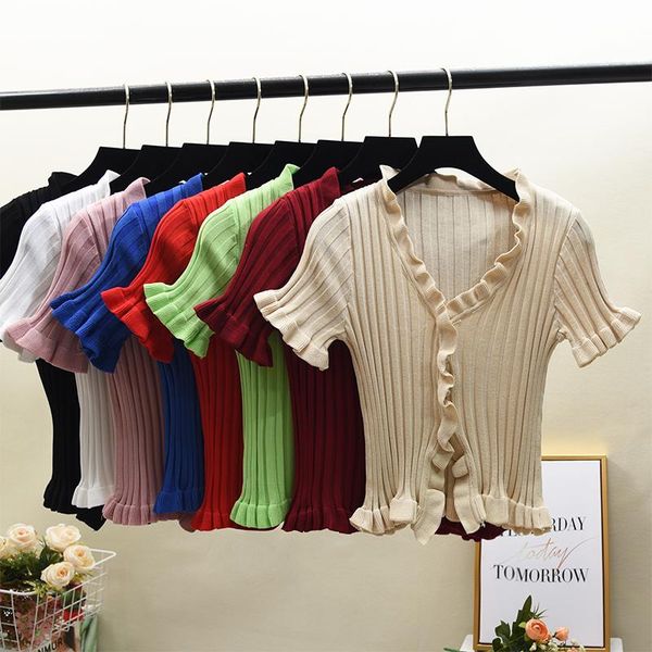 women's knits & tees women ruffles knitted short flare sleeve cropped sweaters cardigans lady single-breasted summer thin sweater crop, White
women's knits & tees women ruffles knitted short flare sleeve cropped sweaters cardigans lady single-breasted summer thin sweater crop, White