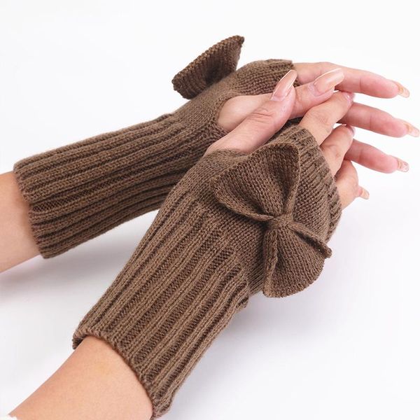 sports gloves korean style bowknot arm cover half finger for women winter soft warm knitting mittens wholesale, Black 
sports gloves korean style bowknot arm cover half finger for women winter soft warm knitting mittens wholesale, Black