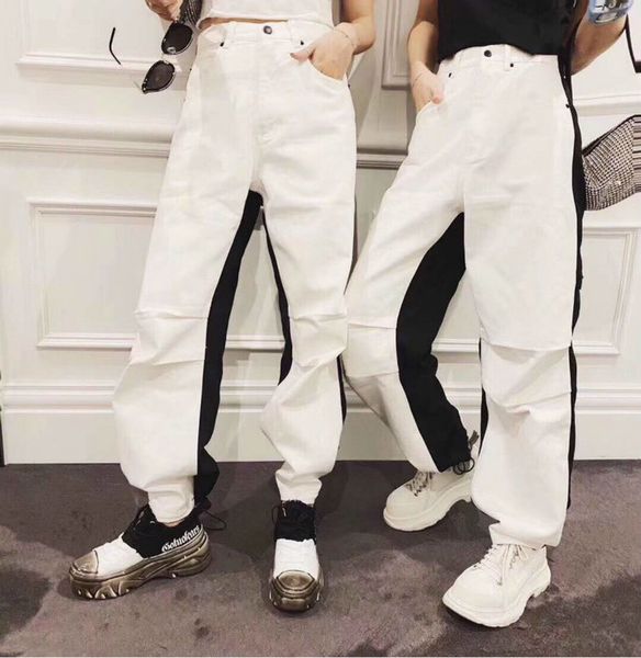 jean aaw125 trendy brand letter embroidery stitching contrast color pleated elastic tight leg women's jeans casual pants a2, Blue
jean aaw125 trendy brand letter embroidery stitching contrast color pleated elastic tight leg women's jeans casual pants a2, Blue