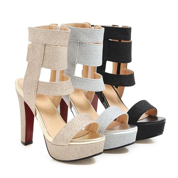 sandals jedragon women's summer style fashion solid sequined open toe zipper thick heel high shoes plus size, Black
sandals jedragon women's summer style fashion solid sequined open toe zipper thick heel high shoes plus size, Black