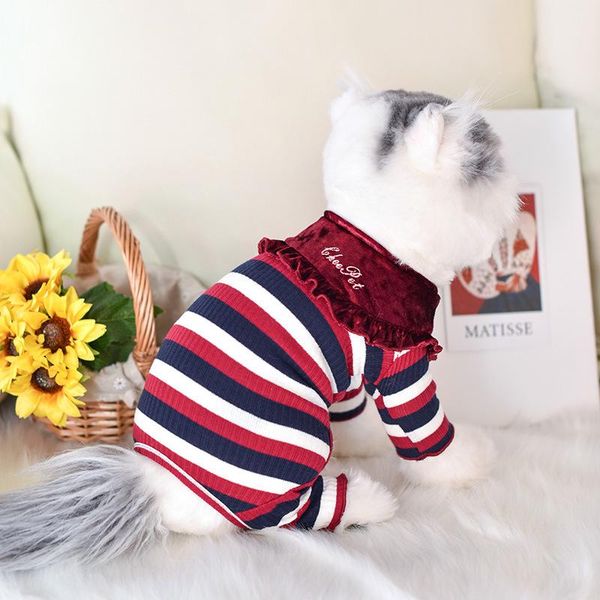 dog clothing wine red striped four-legged pet clothes apparel 
dog clothing wine red striped four-legged pet clothes apparel