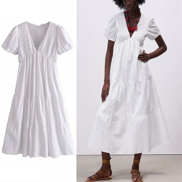openwork embroidered long dress women short puff sleeve pleat vintage summer feminine chic embroidery white 210524, Black;gray
openwork embroidered long dress women short puff sleeve pleat vintage summer feminine chic embroidery white 210524, Black;gray