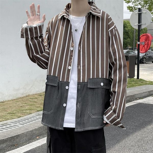 men's casual shirts 2021 fashion trend long sleeve navy/brown color stripe printing loose multi pocket plus size -5xl, White;black
men's casual shirts 2021 fashion trend long sleeve navy/brown color stripe printing loose multi pocket plus size -5xl, White;black