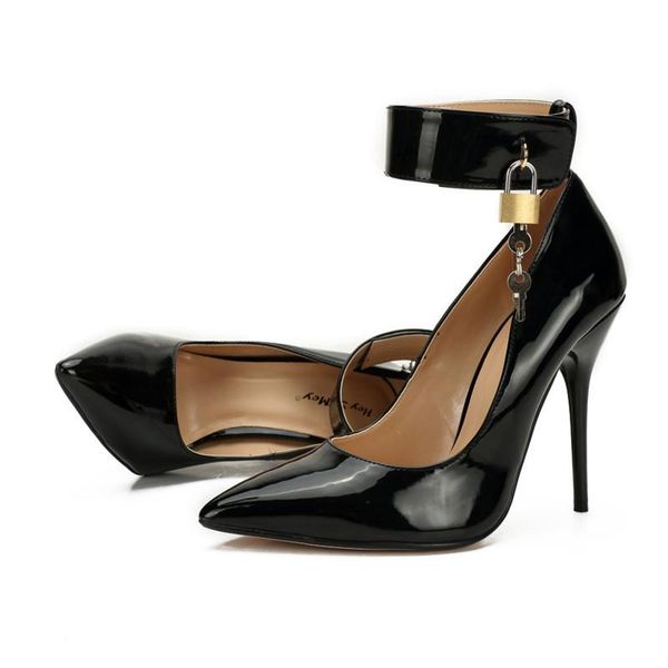 cross dresser stiletto plus:40-46 pad lock zapatos mujer pointed toe ankle strap shoes women 12cm metal thin heels pumps dress, Black
cross dresser stiletto plus:40-46 pad lock zapatos mujer pointed toe ankle strap shoes women 12cm metal thin heels pumps dress, Black