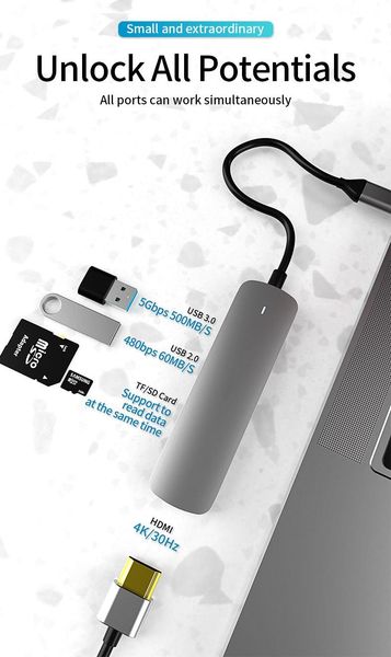 hubs 5 port aluminium type c usb hub multi-interface to and 2 3.0 ports sd micro card reader type-c 6 in 1 multiple devices
hubs 5 port aluminium type c usb hub multi-interface to and 2 3.0 ports sd micro card reader type-c 6 in 1 multiple devices