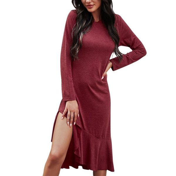 Fashion Chic Elastic High Waist Drape Dress Autumn Soft Casual Long Sleeve Solid Color Comfortable Burgundy Split Dresses, Black;gray
Fashion Chic Elastic High Waist Drape Dress Autumn Soft Casual Long Sleeve Solid Color Comfortable Burgundy Split Dresses, Black;gray