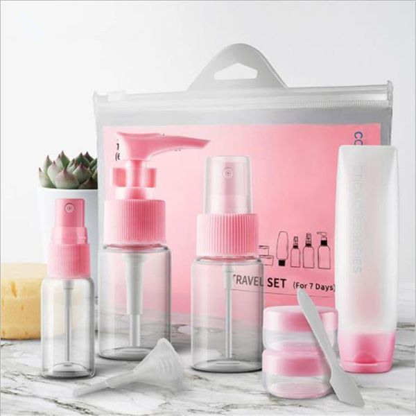 9pcs/set mini pink cosmetic refillable bottles package pet empty pressing spray bottle makeup tools kit travel accessories storage & jars
9pcs/set mini pink cosmetic refillable bottles package pet empty pressing spray bottle makeup tools kit travel accessories storage & jars