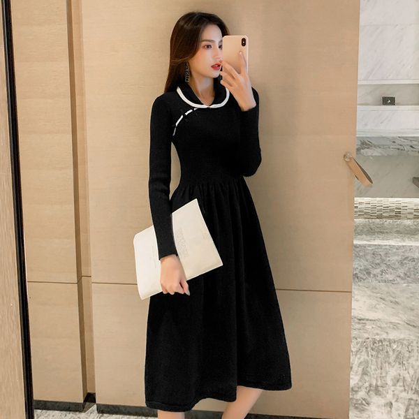 dress vintage chinese cheongsam style knitted turn-down collar sleeve a-line sweater female midi long elegant, Black;gray
dress vintage chinese cheongsam style knitted turn-down collar sleeve a-line sweater female midi long elegant, Black;gray