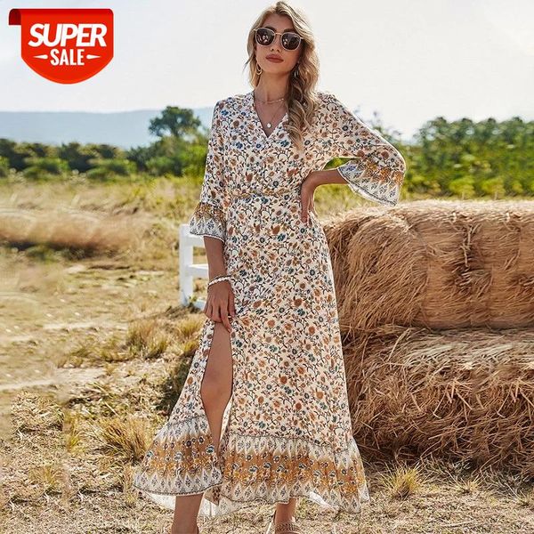 spring bohemian print dress women v neck three quarter sleeve high waist long dress for women 2021 new summer dresss #gz56, White;black
spring bohemian print dress women v neck three quarter sleeve high waist long dress for women 2021 new summer dresss #gz56, White;black