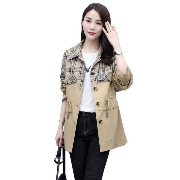 women's trench coats 2021 spring autumn ladies windbreaker jacket mid long belt elegant blouse casual plaid stitching female outerwear, Tan;black
women's trench coats 2021 spring autumn ladies windbreaker jacket mid long belt elegant blouse casual plaid stitching female outerwear, Tan;black