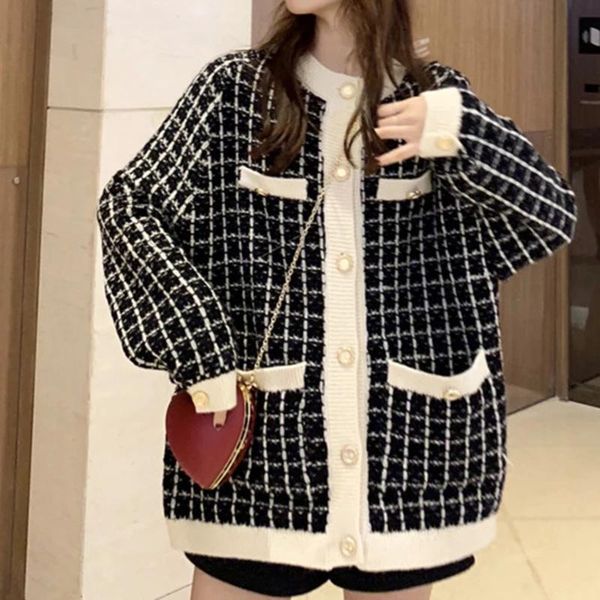 women's knits & tees loose autumn 2021 sweater coat long sleeve single breasted plaid knit women cardigan female jacket, White
women's knits & tees loose autumn 2021 sweater coat long sleeve single breasted plaid knit women cardigan female jacket, White