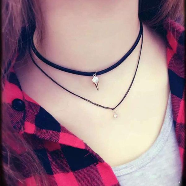 pendant necklaces fashion shiny crystal rhinestone double layer necklace gothic black leather choker for women jn185, Silver
pendant necklaces fashion shiny crystal rhinestone double layer necklace gothic black leather choker for women jn185, Silver
