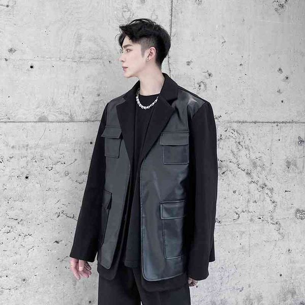 men's suits & blazers fake two pieces faux leather jacket autumn winter patchwork blazer coats men solid color lapel jackets 3enf, White;black
men's suits & blazers fake two pieces faux leather jacket autumn winter patchwork blazer coats men solid color lapel jackets 3enf, White;black