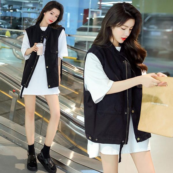 women's vests punk loose fashion cargo jeans vest women stand collar big pockets zip hip hop leisure denim coat 2021 moto&biker style, Black;white
women's vests punk loose fashion cargo jeans vest women stand collar big pockets zip hip hop leisure denim coat 2021 moto&biker style, Black;white