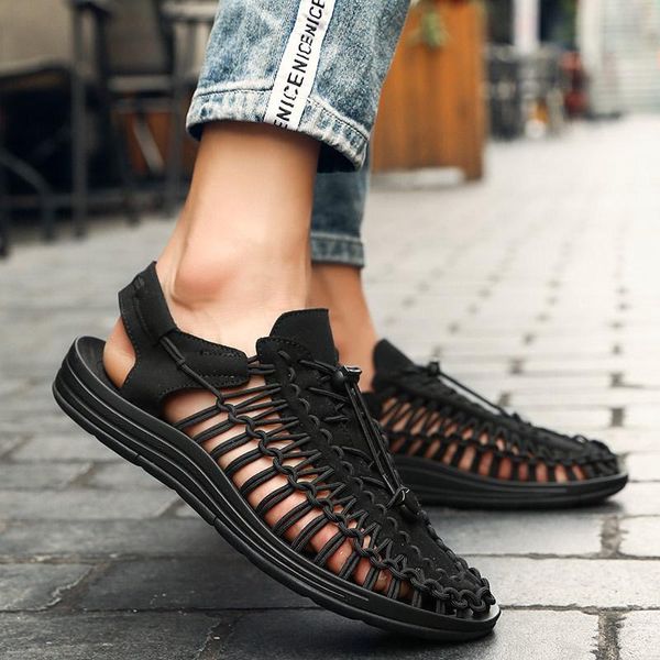 sandals summer men's beach shoes woven roman outdoor baotou casual trend hole men c146, Black
sandals summer men's beach shoes woven roman outdoor baotou casual trend hole men c146, Black