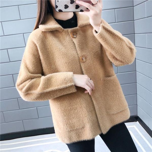 women's fur & faux mink 2021 fashion coats autumn and winter jacket loose size short knit cardigan coat female thickening, Black
women's fur & faux mink 2021 fashion coats autumn and winter jacket loose size short knit cardigan coat female thickening, Black