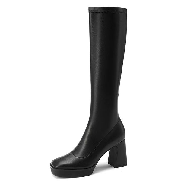 boots autumn winter women's knee high stretch heels thick platform square toe ladies shoes with zipper elastic microfiber, Black
boots autumn winter women's knee high stretch heels thick platform square toe ladies shoes with zipper elastic microfiber, Black
