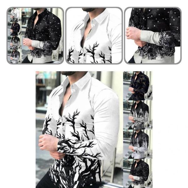 men's casual shirts long sleeve digital printing lapel shirt autumn winter men, White;black
men's casual shirts long sleeve digital printing lapel shirt autumn winter men, White;black