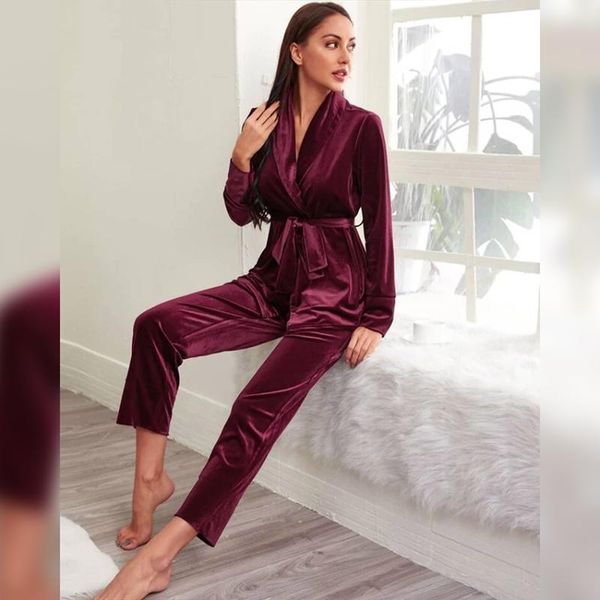 women's sleepwear hiloc full sleeve trouser suits pijama red elegant robe sets womens outfits lace up robes women pajama velour set wom, Black;red
women's sleepwear hiloc full sleeve trouser suits pijama red elegant robe sets womens outfits lace up robes women pajama velour set wom, Black;red