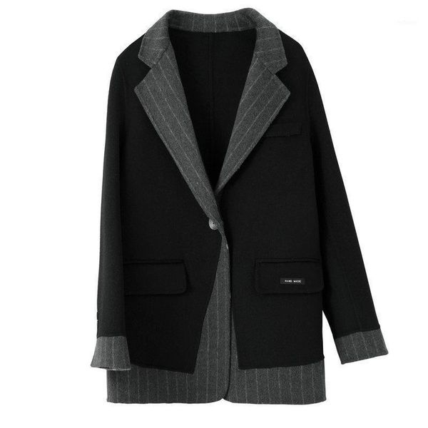 women's wool & blends 2021 autumn and winter suit jacket short temperament placket color matching cashmere double-sided woolen women, Black
women's wool & blends 2021 autumn and winter suit jacket short temperament placket color matching cashmere double-sided woolen women, Black