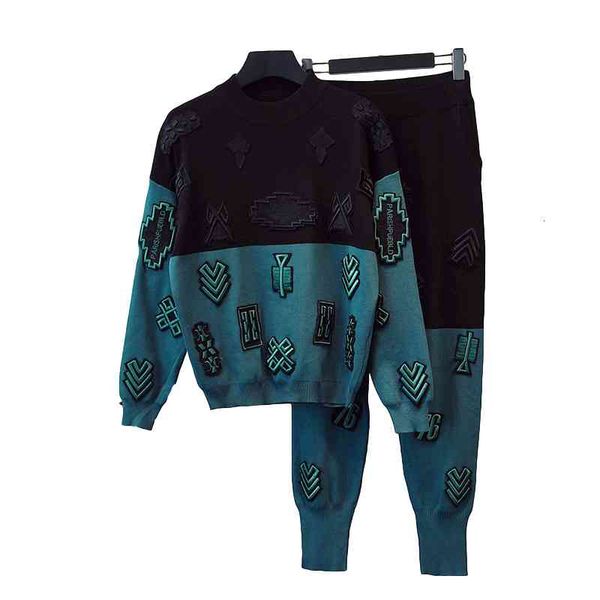 pant spring fashion knitted outfits women patchwork embroidery sweater long pants two piece set female loose casual sports knit suit, White
pant spring fashion knitted outfits women patchwork embroidery sweater long pants two piece set female loose casual sports knit suit, White