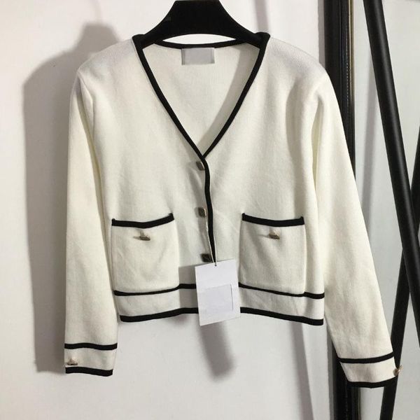 women's knits & tees 2021 luxury design fashion high-end custom single breasted contrast knitted cardigan v-neck long sleeve, White
women's knits & tees 2021 luxury design fashion high-end custom single breasted contrast knitted cardigan v-neck long sleeve, White