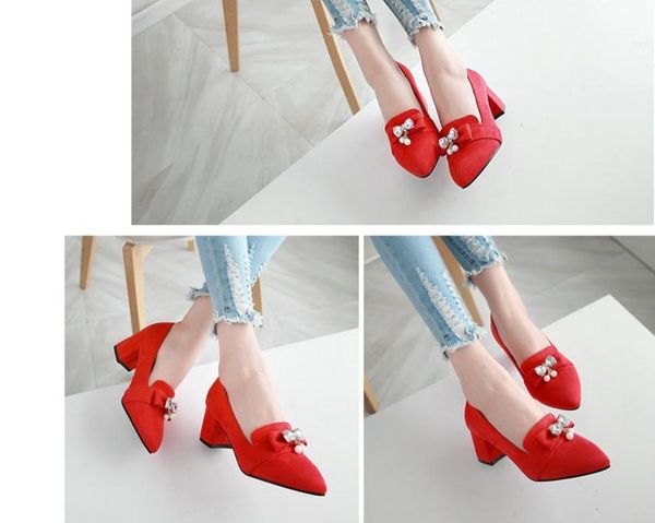women's shoes in spring and autumn high coarse heel pointed end bowknot suede@1018, Black
women's shoes in spring and autumn high coarse heel pointed end bowknot suede@1018, Black