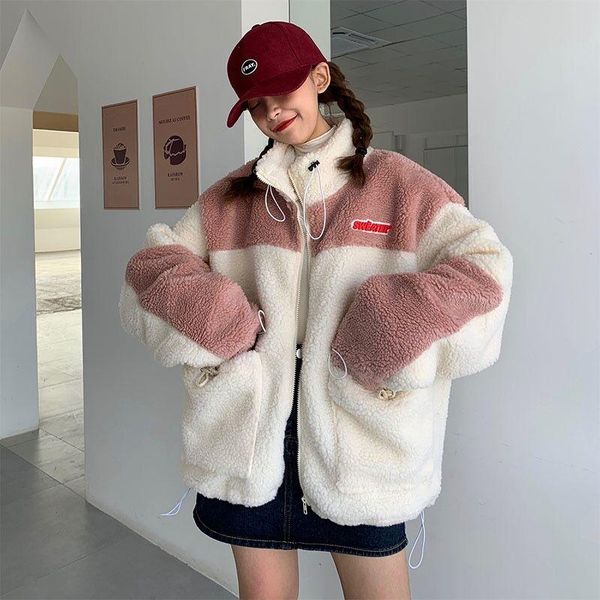 women's jackets color matching casual loose zip lambswool coat lambswool., Black;brown
women's jackets color matching casual loose zip lambswool coat lambswool., Black;brown