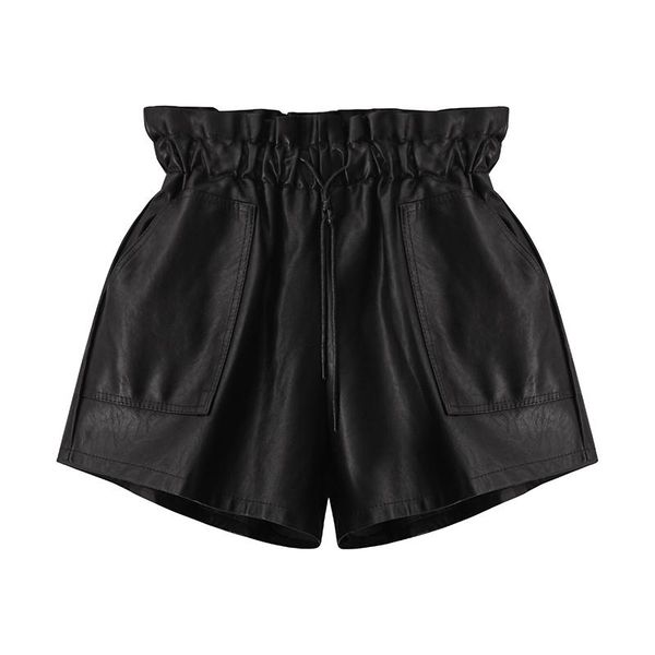 women's shorts high waist elestic band pockets oversized pu leather short pants women autumn winter black a793h, White;black
women's shorts high waist elestic band pockets oversized pu leather short pants women autumn winter black a793h, White;black