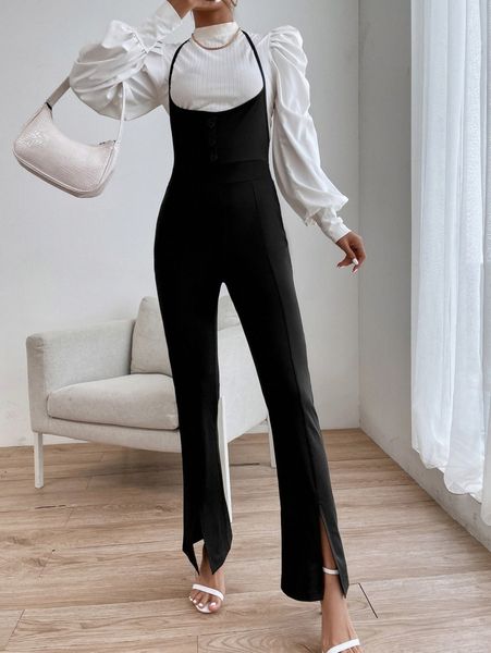 tie backless split hem halter jumpsuit without j1jr#, White