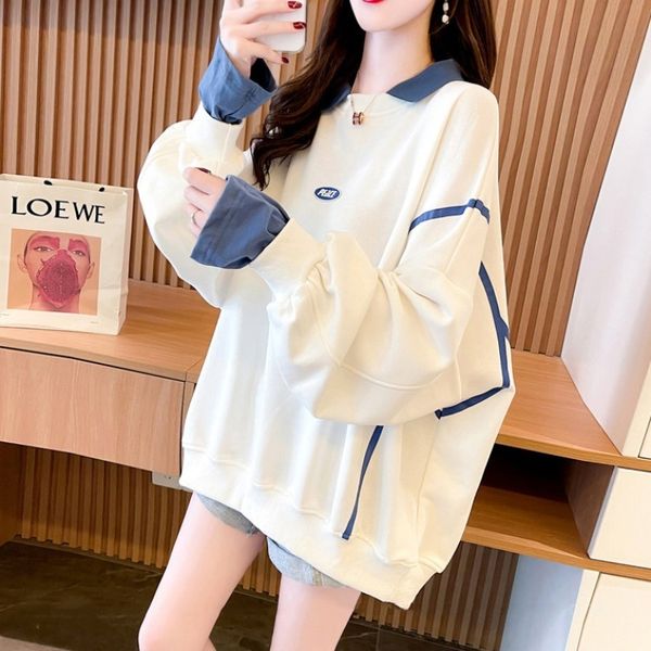 2021 autumn and winter new korean loose lazy wind splicing fake two-piece long sleeved pullover jacket women's fashion, Blue;black
2021 autumn and winter new korean loose lazy wind splicing fake two-piece long sleeved pullover jacket women's fashion, Blue;black